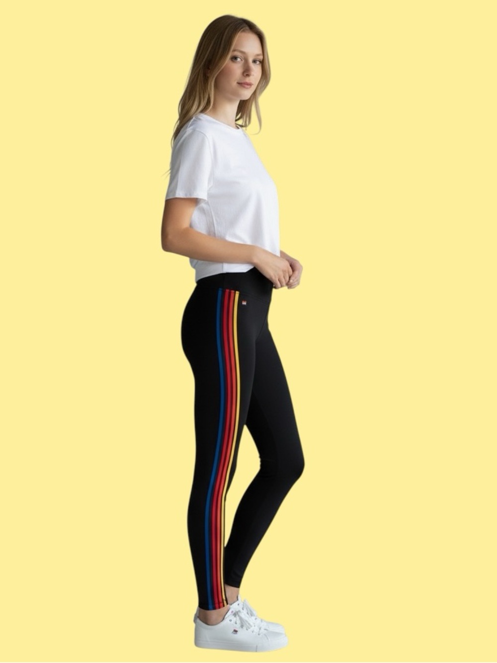 Aviator Nation Leggings Women’s S Black Rainbow Side Stripe Ankle Yoga Pants USA